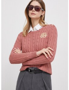 Pamučni pulover Lauren Ralph Lauren boja: ružičasta