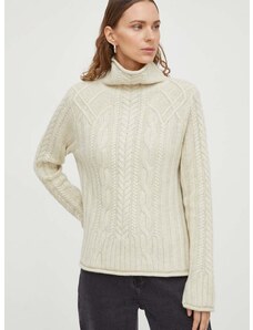 Vuneni pulover Lovechild za žene, boja: bež, s dolčevitom