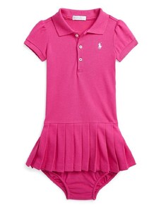 Pamučna haljina za bebe Polo Ralph Lauren boja: ružičasta, mini, ravna