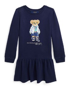 Dječja pamučna haljina Polo Ralph Lauren boja: tamno plava, mini, ravna