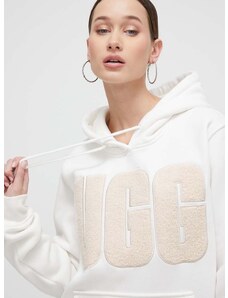 Dukserica UGG za žene, boja: bijela, s kapuljačom, s aplikacijom