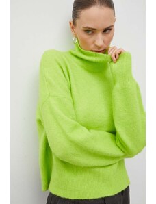 Vuneni pulover Samsoe Samsoe za žene, boja: zelena, lagani, s poludolčevitom