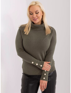 Fashionhunters Khaki women's sweater with ribbed turtleneck plus size