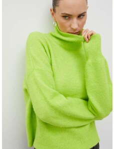 Vuneni pulover Samsoe Samsoe za žene, boja: zelena, lagani, s poludolčevitom