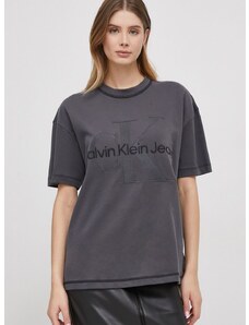 Pamučna majica Calvin Klein Jeans za žene, boja: siva