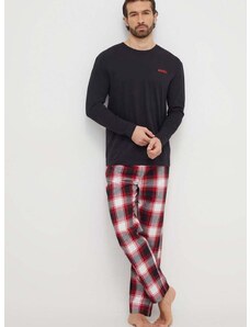 Pamučna pidžama HUGO boja: crvena, s uzorkom