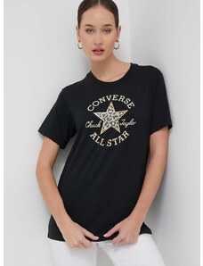 Pamučna majica Converse za žene, boja: crna