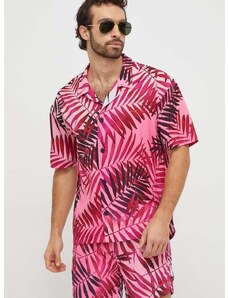 Košulja HUGO za muškarce, boja: ružičasta, relaxed, s klasičnim ovratnikom
