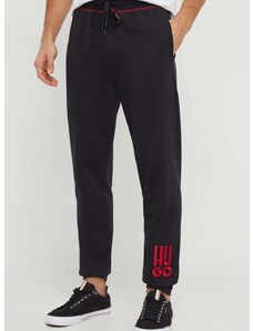 Homewear pamučne hlače HUGO boja: crna, s aplikacijom