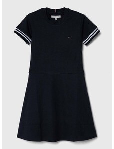Dječja pamučna haljina Tommy Hilfiger boja: tamno plava, mini, širi se prema dolje