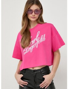 Pamučna majica Karl Lagerfeld za žene, boja: ružičasta