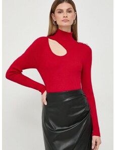 Pulover Morgan za žene, boja: crvena, lagani, s dolčevitom