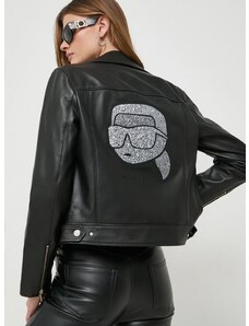 Kožna ramones jakna Karl Lagerfeld za žene, boja: crna, za prijelazno razdoblje