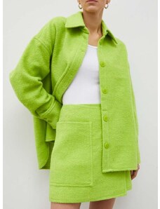 Suknja s primjesom vune Samsoe Samsoe boja: zelena, mini, ravna