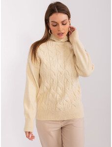 Fashionhunters Light beige women's sweater with cables