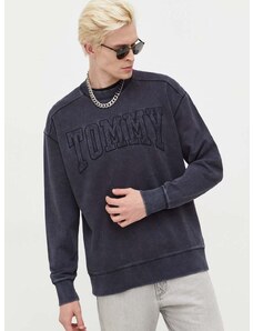 Pamučna dukserica Tommy Jeans za muškarce, boja: siva, s aplikacijom
