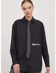 Pamučna košulja Karl Lagerfeld Jeans za žene, boja: crna, relaxed, s klasičnim ovratnikom