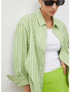 Pamučna košulja Samsoe Samsoe za žene, boja: zelena, relaxed, s klasičnim ovratnikom