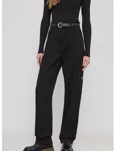 Hlače Calvin Klein Jeans za žene, boja: crna, ravni kroj, visoki struk