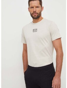 Pamučna majica EA7 Emporio Armani za muškarce, boja: bež, s tiskom