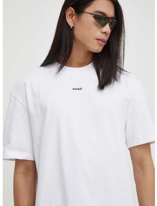 Pamučna majica HUGO za muškarce, boja: bijela, bez uzorka