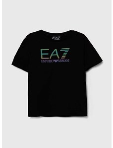Dječja pamučna majica kratkih rukava EA7 Emporio Armani boja: crna, s tiskom
