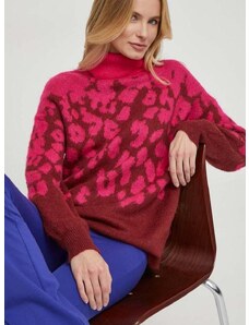 Kratki šal s primjesom vune United Colors of Benetton boja: ružičasta, lagani, s dolčevitom