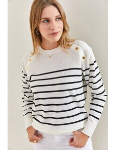 Bianco Lucci Ženski gumb za ramena Detaljan džemper od pletenine