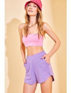 XHAN Women's Lilac Elastic Waist Shorts