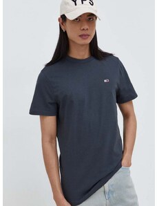 Pamučna majica Tommy Jeans za muškarce, boja: siva, bez uzorka
