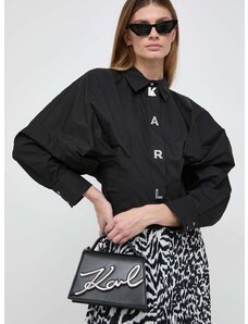 Pamučna košulja Karl Lagerfeld za žene, boja: crna, relaxed, s klasičnim ovratnikom