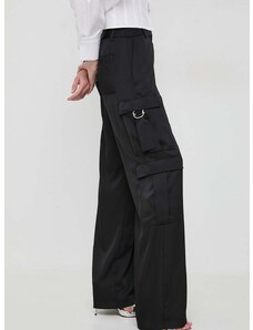 Hlače Karl Lagerfeld za žene, boja: crna, ravni kroj, visoki struk