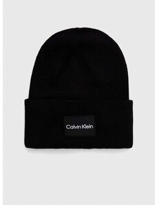 Pamučna kapa Calvin Klein boja: crna, od tanke pletenine, pamučna