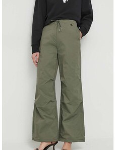 Hlače Calvin Klein Jeans za žene, boja: zelena, široke, visoki struk