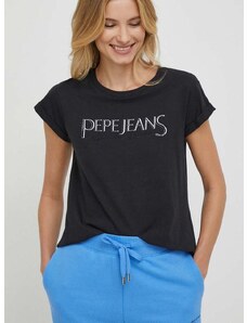 Pamučna majica Pepe Jeans HANNON za žene, boja: crna
