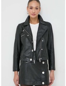 Kožna ramones jakna Armani Exchange za žene, boja: crna, prijelazno razdoblje, 3DYB50 YLP1Z