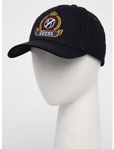 Pamučna kapa sa šiltom Guess boja: tamno plava, s aplikacijom