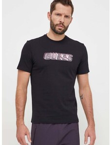 Pamučna majica Guess za muškarce, boja: crna, s tiskom