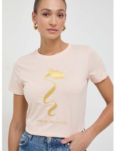 Pamučna majica Armani Exchange za žene, boja: ružičasta, 3DYT40 YJCNZ