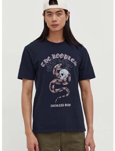 Pamučna majica The Kooples za muškarce, boja: tamno plava, s tiskom