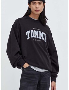 Pamučna dukserica Tommy Jeans za muškarce, boja: crna, s tiskom