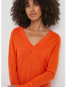 Vuneni pulover Calvin Klein za žene, boja: narančasta, lagani