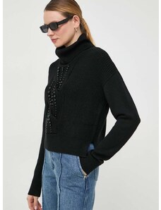 Vuneni pulover Liu Jo za žene, boja: crna, s dolčevitom