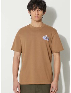 Pamučna majica Lacoste za muškarce, boja: smeđa, s aplikacijom
