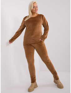 Fashionhunters Light Brown Velvet Plus Size Set by Jeanne