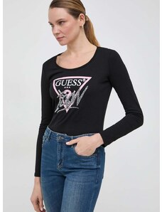 Pamučna majica dugih rukava Guess boja: crna