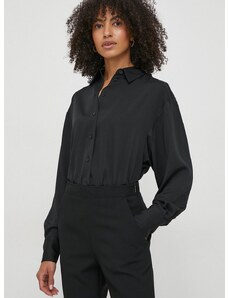 Košulja Calvin Klein za žene, boja: crna, relaxed, s klasičnim ovratnikom