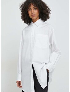 Pamučna košulja Calvin Klein za žene, boja: bijela, relaxed, s klasičnim ovratnikom