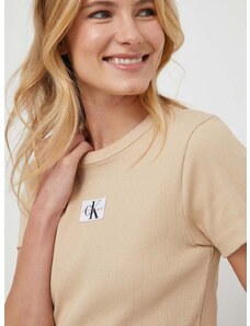 Majica kratkih rukava Calvin Klein Jeans za žene, boja: bež