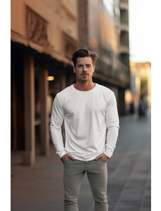 Trendyol White Men's Plus Size udobna 100% pamučna majica dugih rukava obična/obična rezana.
